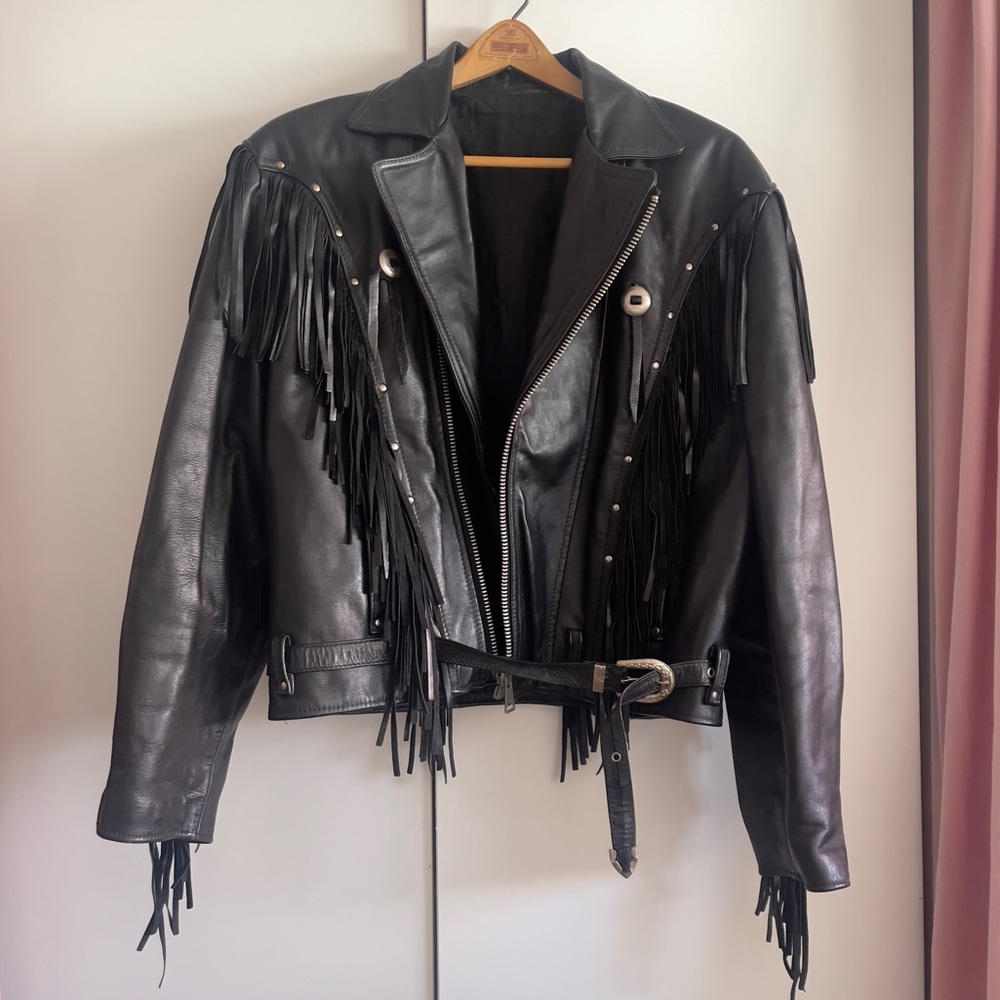Leather Fringe Black Biker/ Moto Jacket